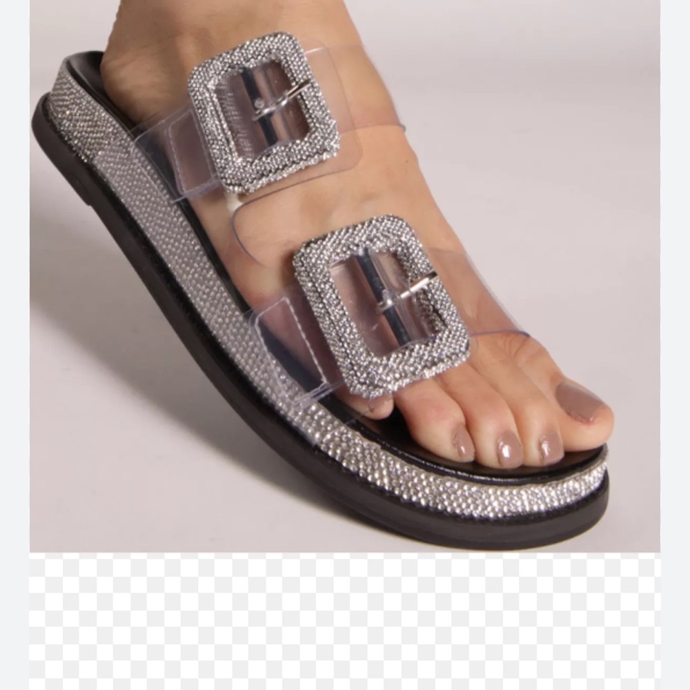 SCHUTZ Black and Silver Sandals with Modern Clear Straps